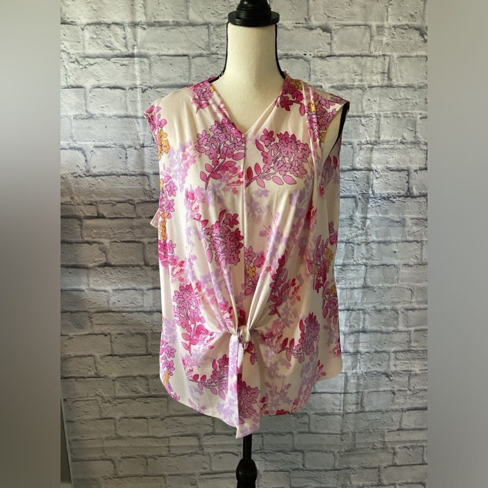 Sew In Love  - Women’s Plus Pink Floral Sleeveless Tunic - 3X